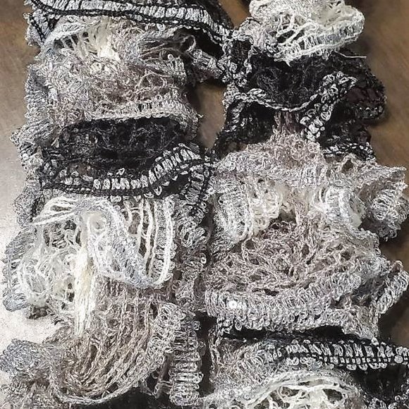 Women's Black, Gray, White Sparkle Bling Long Sashay Scarf Ribbon Type Handmade - Picture 2 of 3